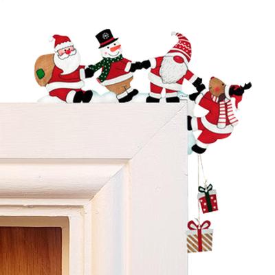 2025 New Santa Door Corner Decor Christmas Cartoon Door Frame Decor Snowman Reindeer Wooden Pendant Party House Decors