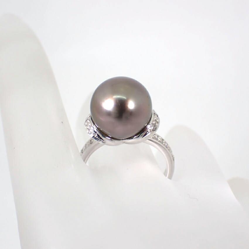 [Pre-owned] Pt900 Black Pearl/Diamond Ring / Size 11 / j67-10