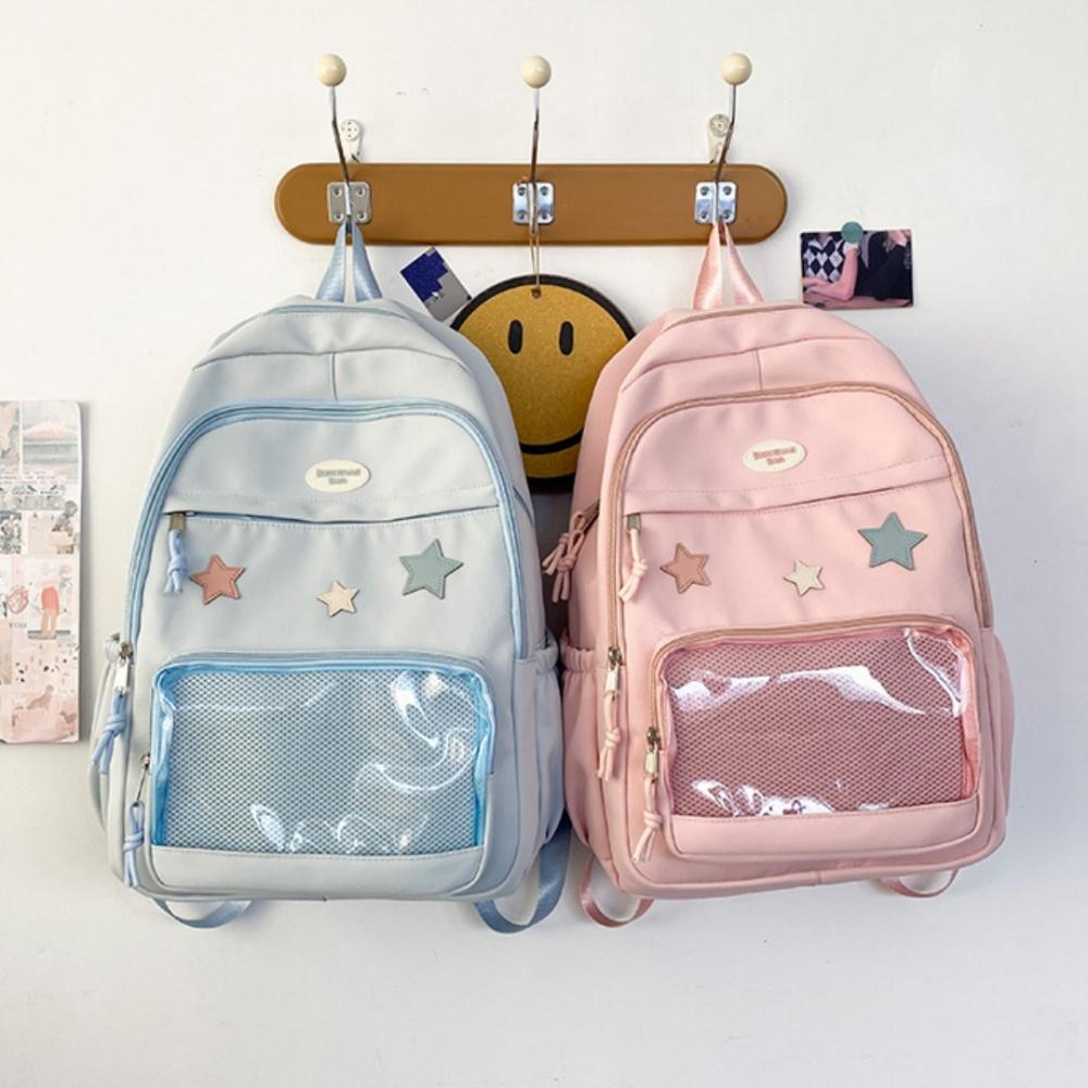 Y2K Cute Star Transparent Backpack Ita Bag for Girls Comic Badge Large Capacity Women Backpacks Fashion Students School Bags
