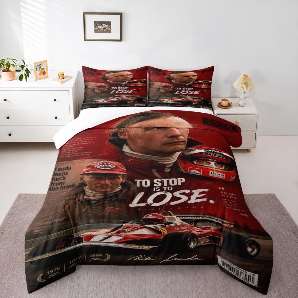 Niki Lauda Red Vintage Racing Bedding set (1 duvet cover, 2 pillowcases, duvet not included), 1976 Comeback Legend Poster Art Print