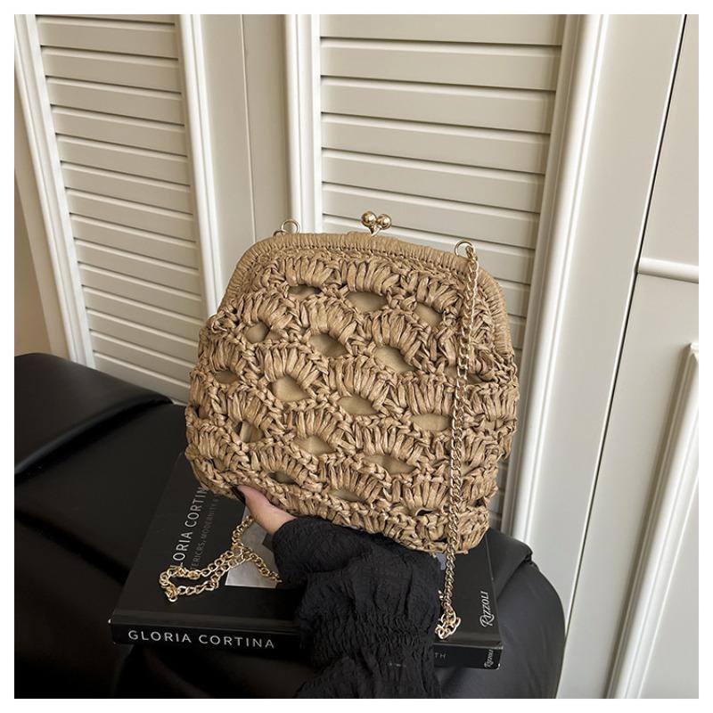 Summer New Straw Beach Bag Fashion Chain Shoulder Bag Niche Messenger Bag Woven Clip Bag