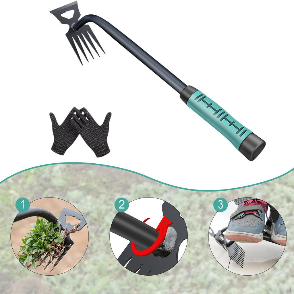 Hoe and Cultivator Manual Sturdy 2 In 1 Hand Tiller for Weeding Lawn Tilling 5 Tines