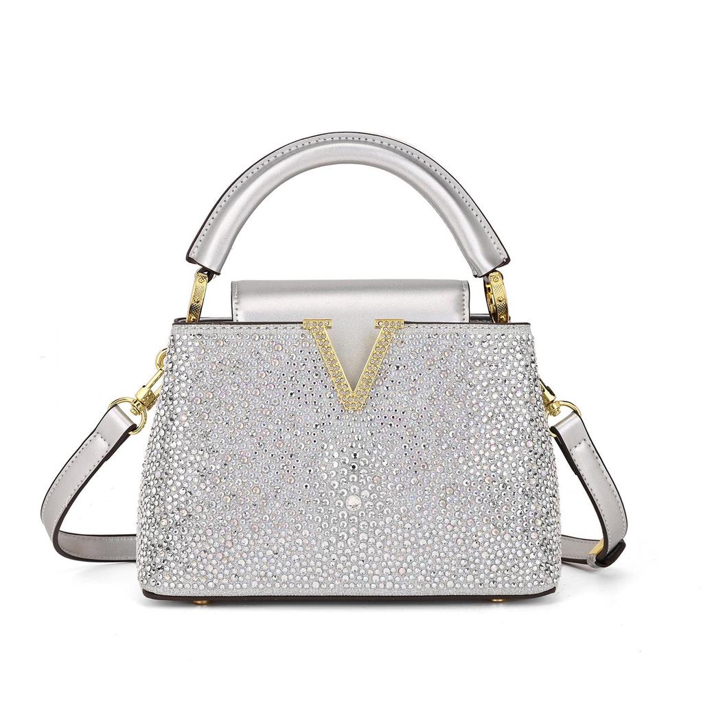 Rose Red Rhinestone Women's Evening Shoulder Bag - 2023 European & American Fashion