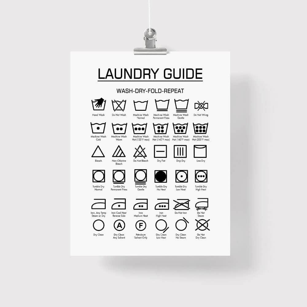 TSDTUO Laundry Wash Symbols Print Wall Art Laundry Symbols Guide Sign Art Farmhouse Wood Laundry Room Decor Wall Art Frame NOT INCLUDED (11x14inches) 8X10inches