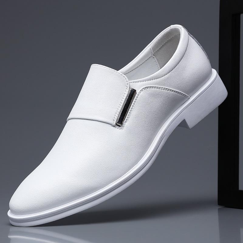 2025 Men's White Leather Height Increasing Formal Shoes - Casual Business Pointed Toe Fashion