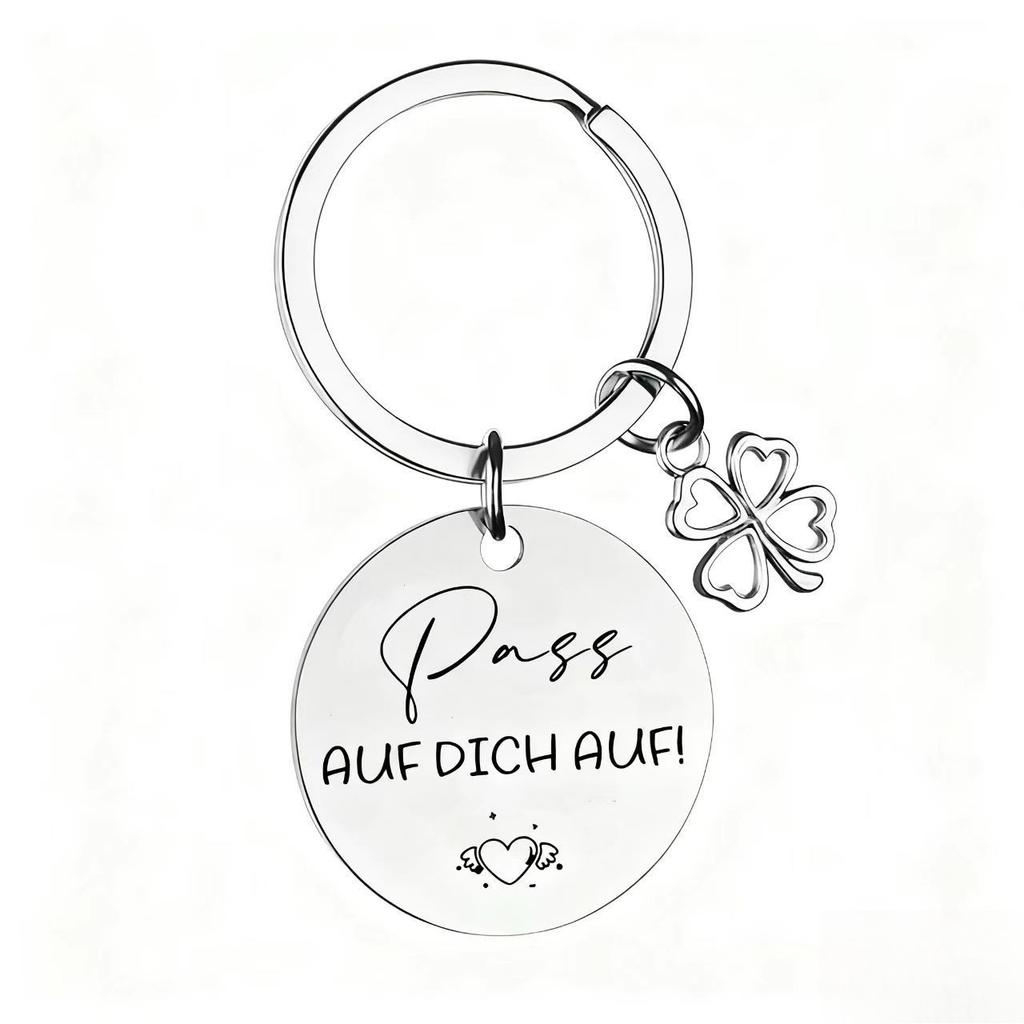 German Stainless Steel Keychain Inspirational Blessing for Colleagues Friends Four Leaf Clover Pendant Gift Keychain for Backpack Bag Pendant