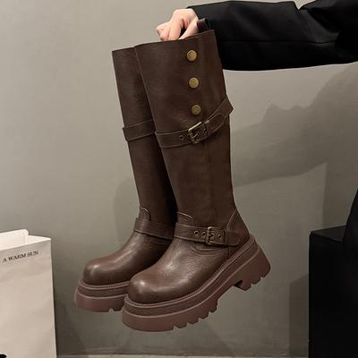Botas de tubo largo para mujer otoño e invierno nuevo artículo botas de caballero para mujer que aumentan la altura de pierna gruesa