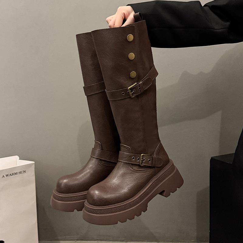 Maillard Brown Boots Women's 2025 Autumn and Winter New Fat Mm Thick Legs Heightening Knight Boots Small Tall Boots