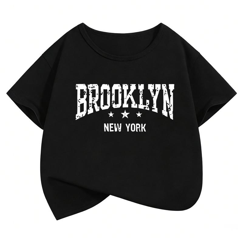 Fashion brooklyn Design T-Shirt Printed T Shirt Girls' Summer Clothes Short Sleeve Tops T-Shirts Cute Girls Clothing