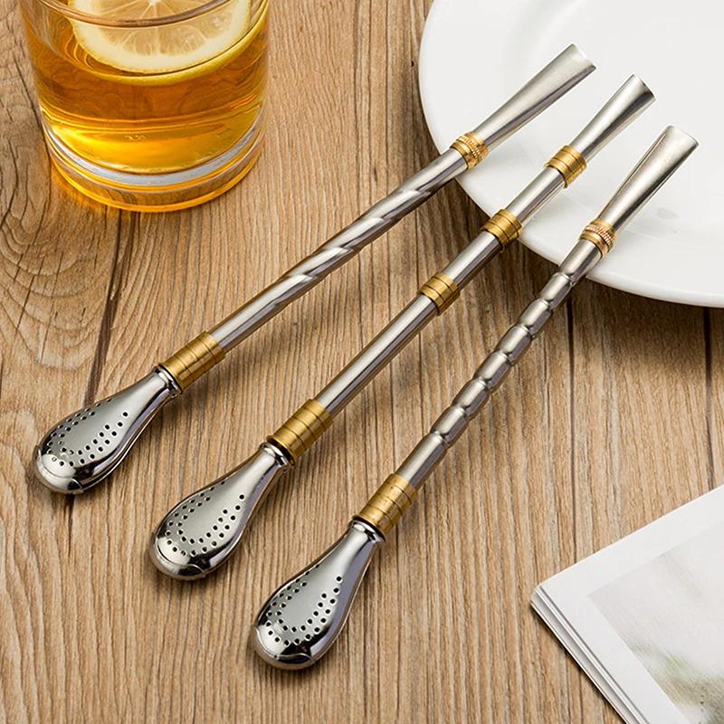 Drinking Straw Yerba Mate Tea Spoon Drinkware Stainless Steel Reusable Straws Metal Washable Tea Filter Cocktail Drinkware Bar