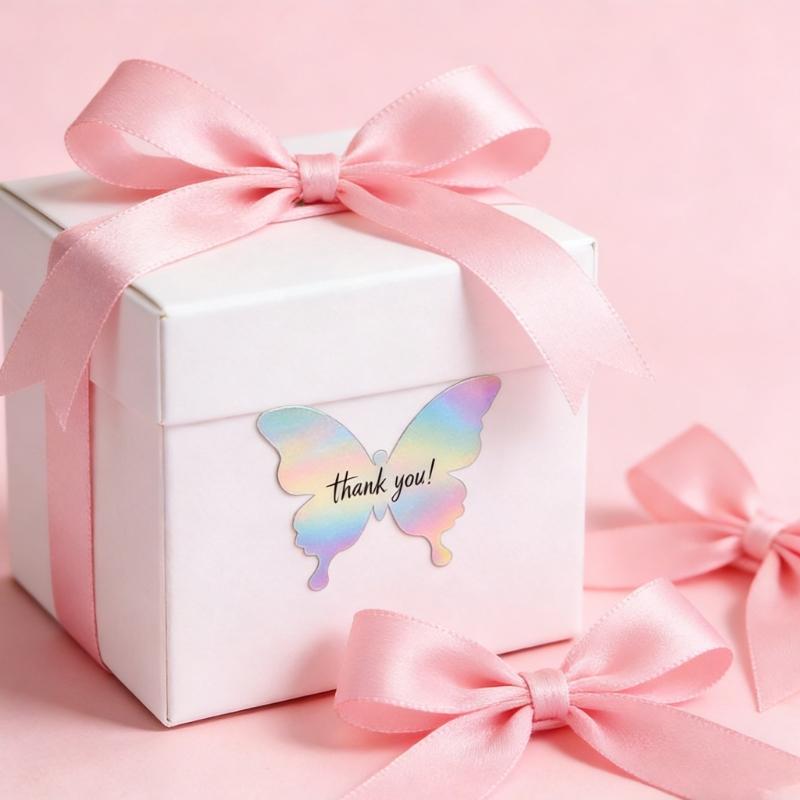 1 Roll Elegant Butterfly Thank You Sticker Selves Adhesive and Removable Ideal for Notebooks Albums and Decorations