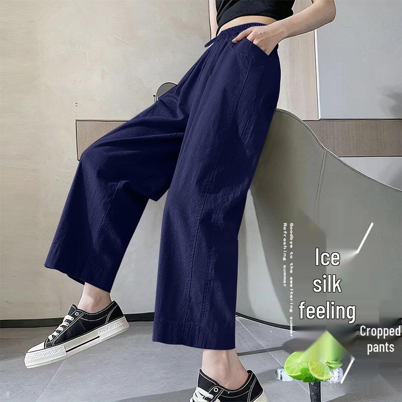 Frühjahr/Sommer 2026 Damen High-Waist Eis Seide Weite Beine Cropped Hose