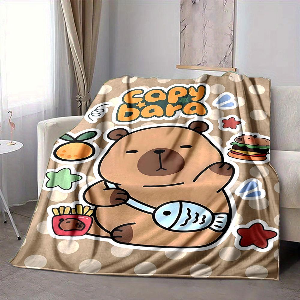 1pc Capybara Print Blanket, Lightweight Flannel Throw For Sofa, Bed, Travel, Camping, Livingroom, Office, Couch, Chair