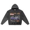 DTG Print Knitted Denim Zip-Up Hoodie Tokyo Turbo Brother Print Zipper Hoodies  