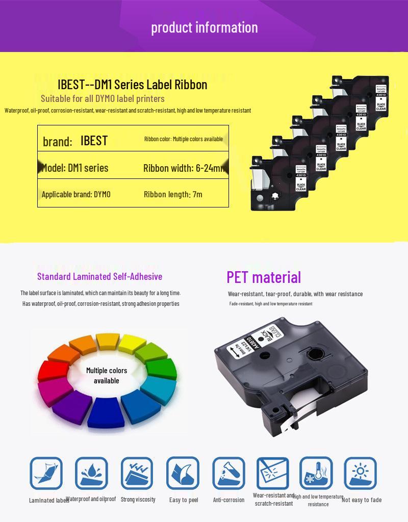 iBests 19mm Waterproof & Scratch-Resistant DYMO DM1 Compatible Labels (45800 Series)