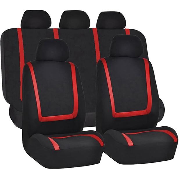 Car Seat Covers Full Set, Breathable Premium Cloth Automotive Seat Cover, Red