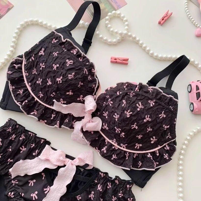 Women Black Pink Bras Cute Design Girls Underwear Push Up Sexy Bras Fashion Backless Sling Lace Lingerie