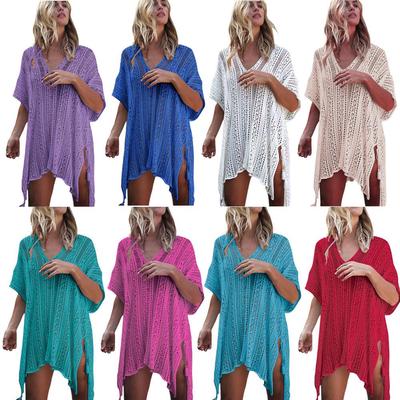 Women's V Neck Irregular Hem Knit Bikini Beach Cover Up Lightweight Summer Swimwear Top for Poolside and Vacation