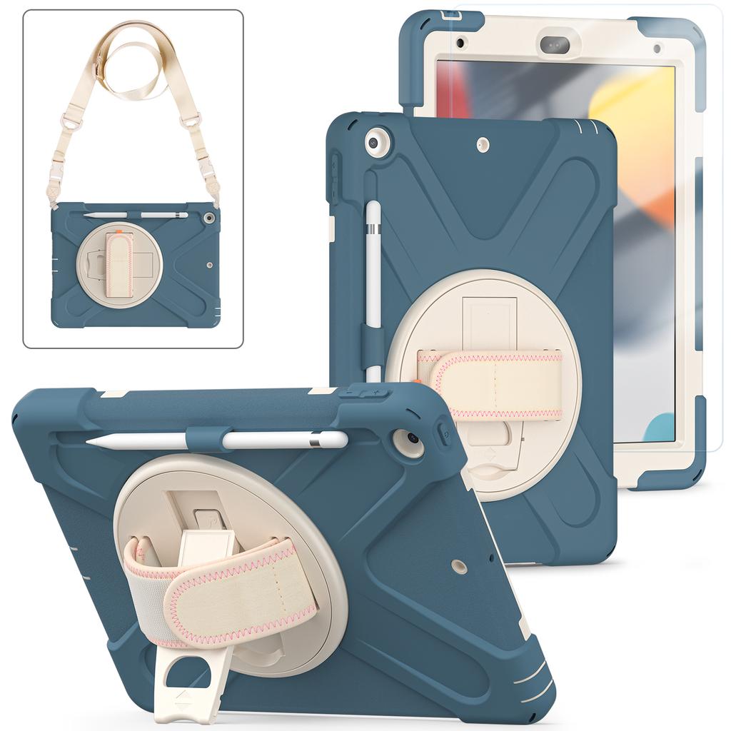 Custom 3-in-1 Protective Tablet Case for iPad 9th 8th 10.2 Inch Shockproof with Wrist Strap and Pencil Holder