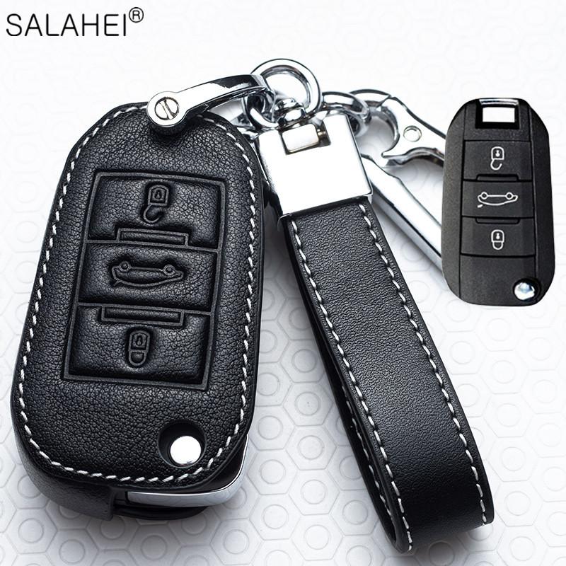 AALY1 New Leather Car Key Case Remote Cover For Peugeot 208 308 T9 508 2008 For Citroen C4 For Opel Corsa Crossland X Auto Accessories