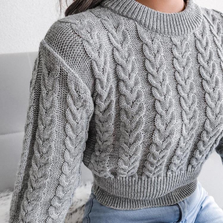 Knit Sweater Women Autumn Winter Long Sleeve Twist Neck S-XXL Crop