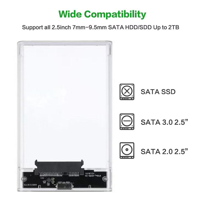 OULLX Type C USB3.0 2.5inch HDD Case Transparent SATA  Adapter Hard Drive Enclosure for SSD Disk Box HD External HDD Enclosure