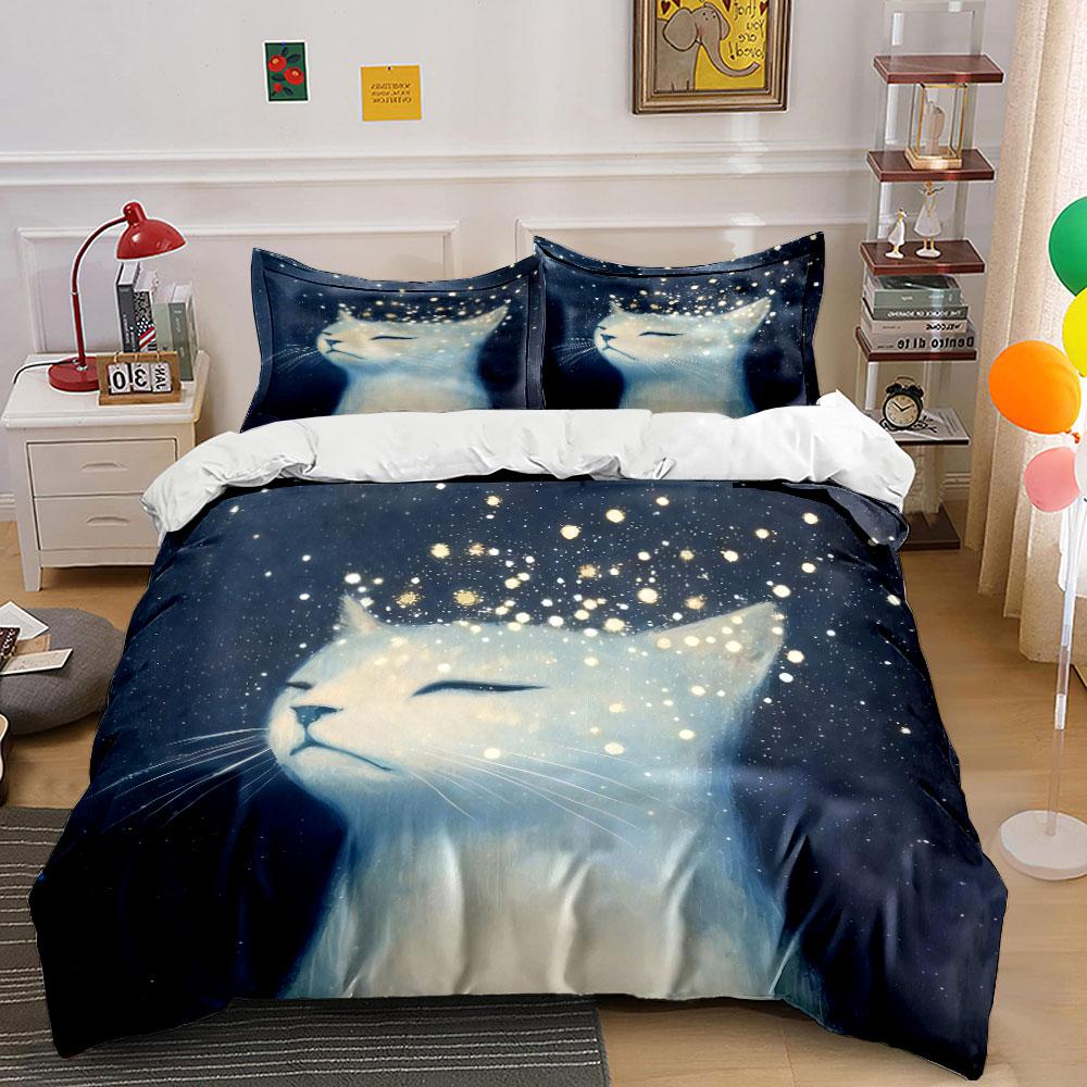 Celestial Cat Art Three-Piece Set Soft Comfortable Duvet Cover Bedding Set Included 1*Duvet Cover & 2*Pillowcases, Gift