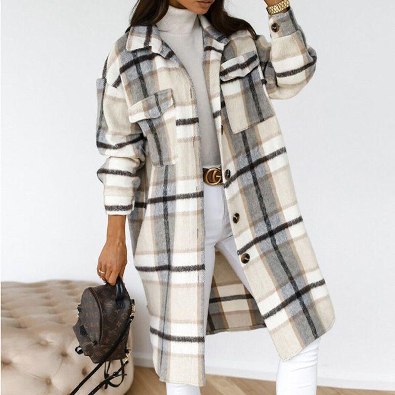 

Women s Long Sleeve Plaid Printed Jacket Women s Long Sleeve Plaid Printed Outwear whitegray XXL