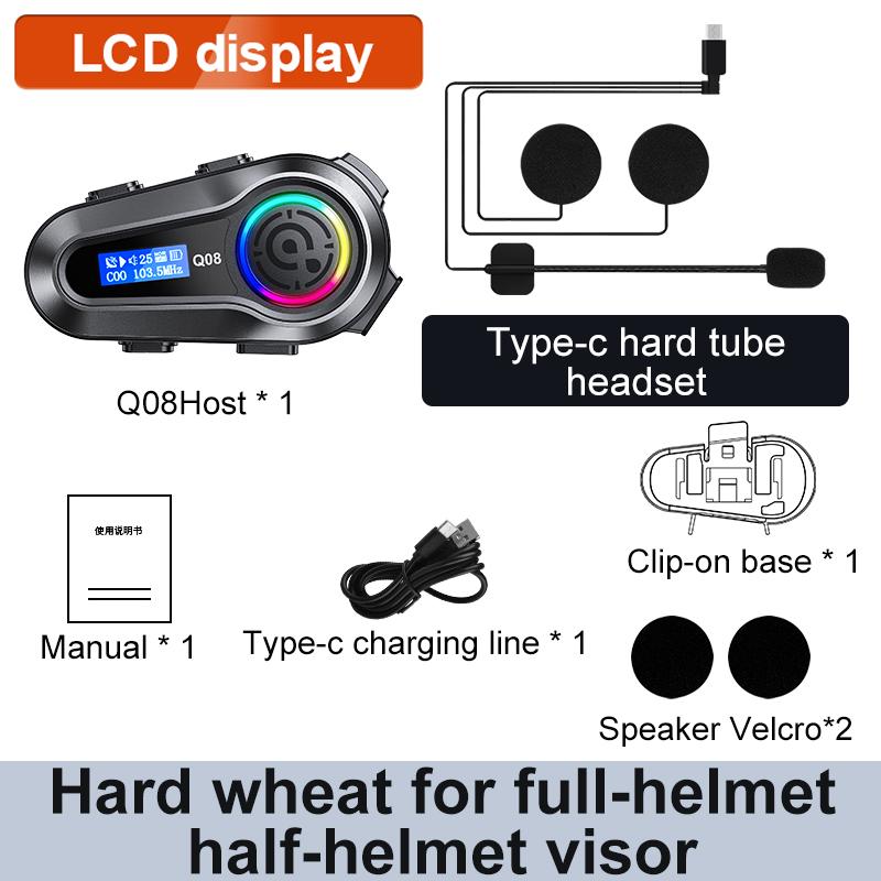 

Q08 Motorcycle Helmet Bluetooth Headset EQ Sound Effect HD LCD Display IPX6 Waterproof Stereo FM Radio Stable Signal Headphone