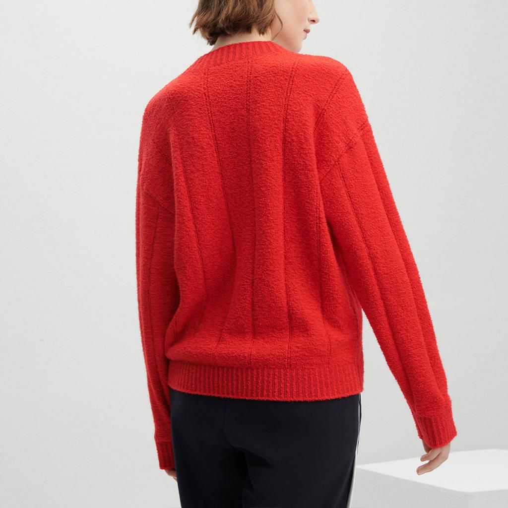 Fila Solid Color V-Neck Casual Pullover Sweater Women Sweater Legendary-Red F11W341408F-RD