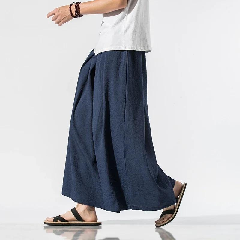 2026 Men Chinese Style Wide Leg Pants Man Traditional Baggy Draped Pants Male Hanfu Harajuku Oversized Trousers Man Black Pants