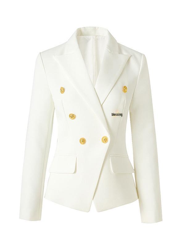 Professional Women's Double-Breasted Waist-Cinched Slimming Short Suit Jacket for Spring/Autumn 2025