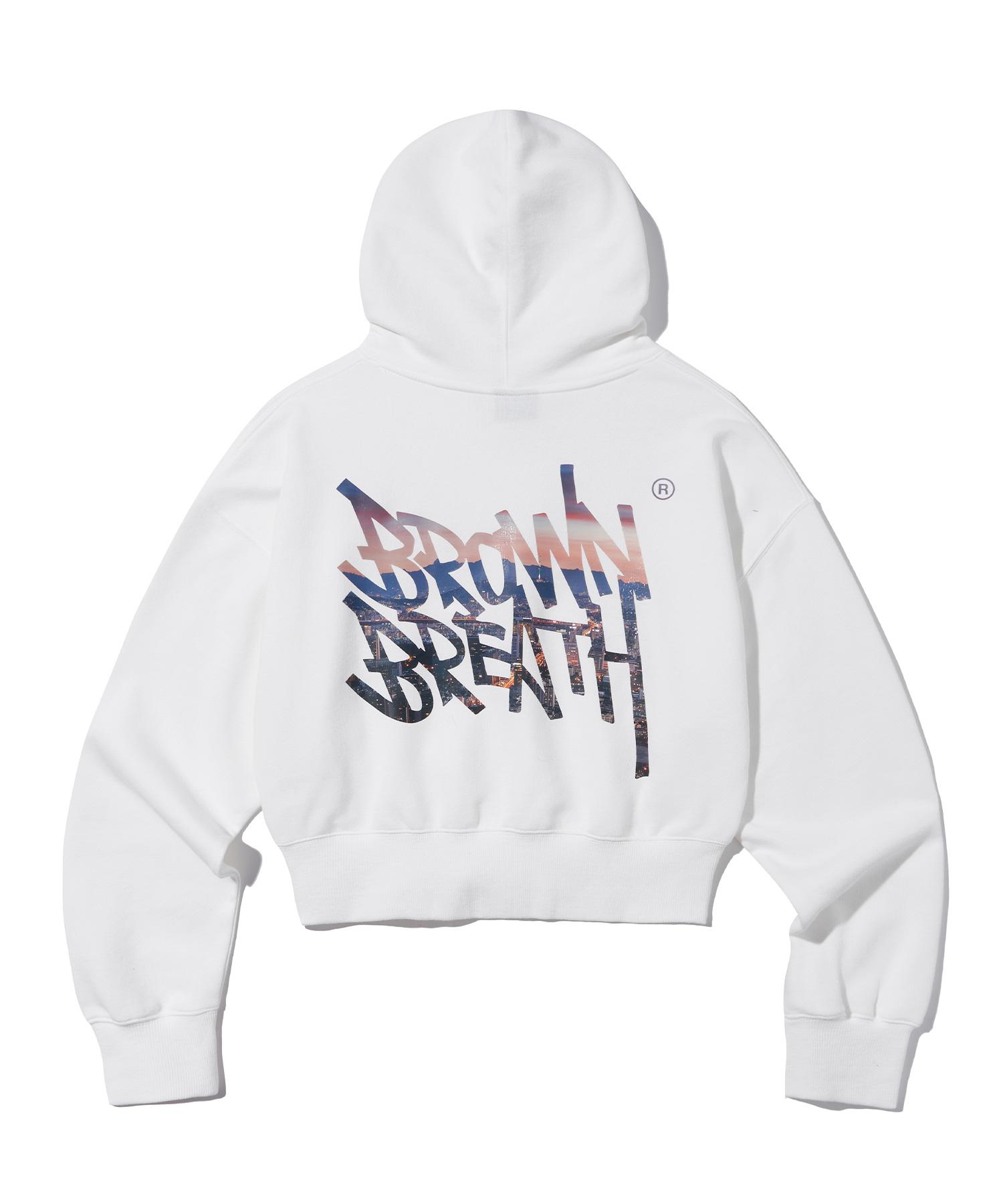 Brown Bless W Mess Seoul Tag Crop Hoodie - Off White Off White/M