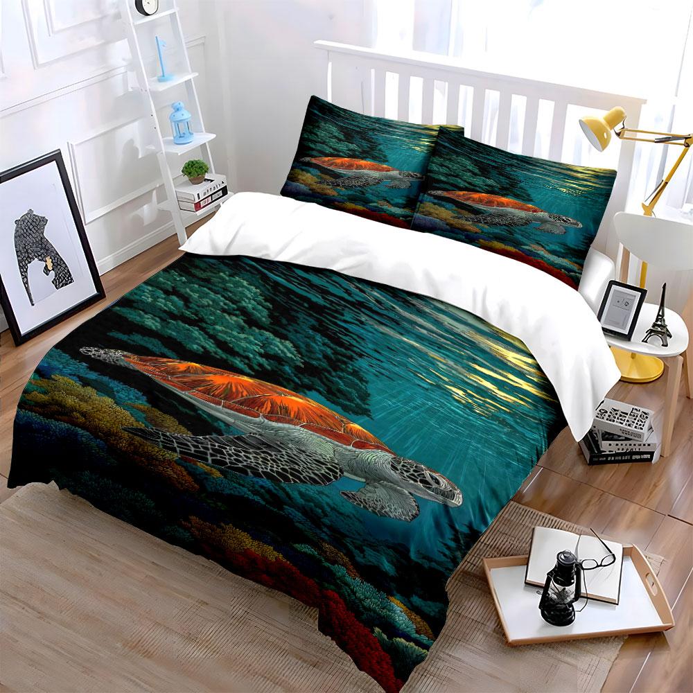 Sea Turtle and Coral. Bedding Sets Duvet Cover Sets Duvet Covers Pillowcases(1 * Duvet Cover 2 * Pillowcases, Without Duvet Insert)