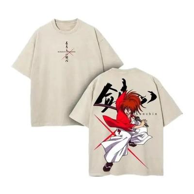 Rurouni Kenshin Anime T-shirt Y2k Vintage Washed Oversized T Shirt Short Sleeve Casual Cotton Tees Tops