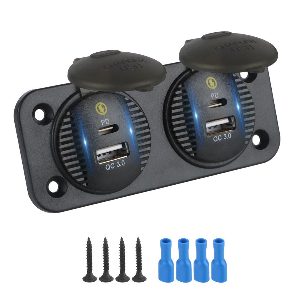 

Автомобильное зарядное устройство 36 Вт с быстрой зарядкой для морской лодки, мотоцикла, грузовика, дома на колесах, панель с двумя USB-выходами QC3.0 и Type-C, адаптер питания 12 В/24 В