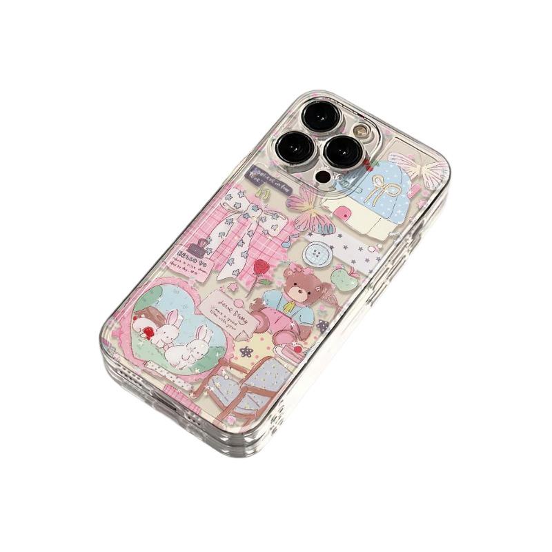 Transparent Space Heart Mushroom Rabbit Phone Case for iPhone 16/15/14/13 Pro Max