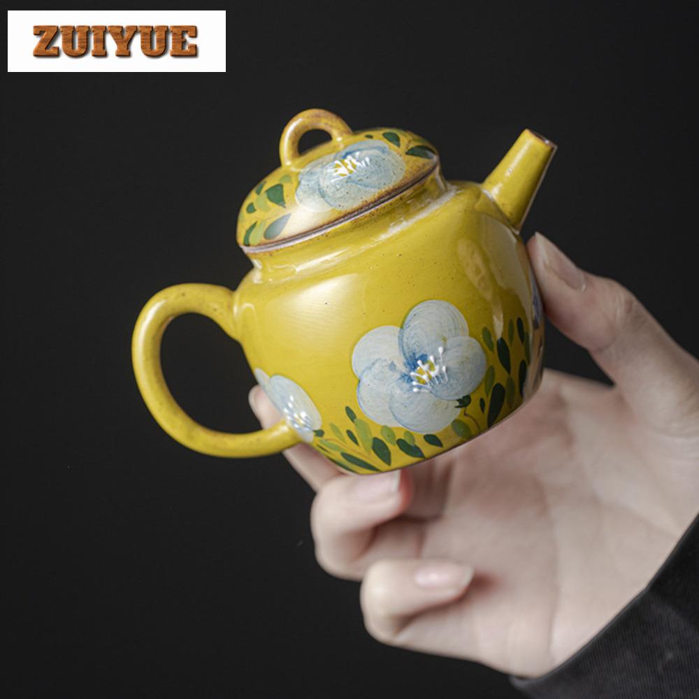 Underglaze Color Camellia Tea Pot Japanese Style Side Handle Teapot Retro Pot Tea Maker Kettle Chinese Tea Set Craft 110/140ml