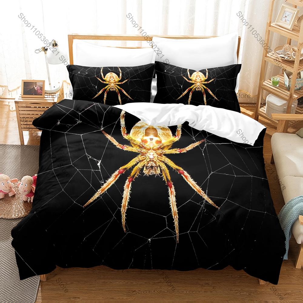 Cool Spider Web Gothic Dark Horror Halloween Minimalist Pattern Abstract Art HD Print Bedding Set Duvet Cover + 2 Pillowcases