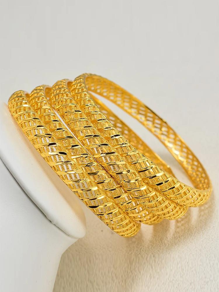 African Gold Color Shiny Bangles for Women Girls Dubai Circle  Bride Wedding Bracelet Ethiopian Jewelry