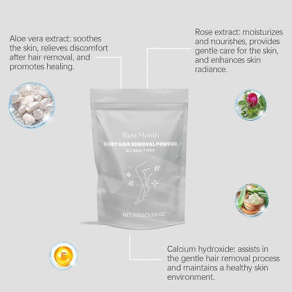 Polvere Depilatoria per il Corpo, 100g Polvere Depilatoria per Donne e Uomini, Ingredienti Naturali Delicata Senza Stimolazione