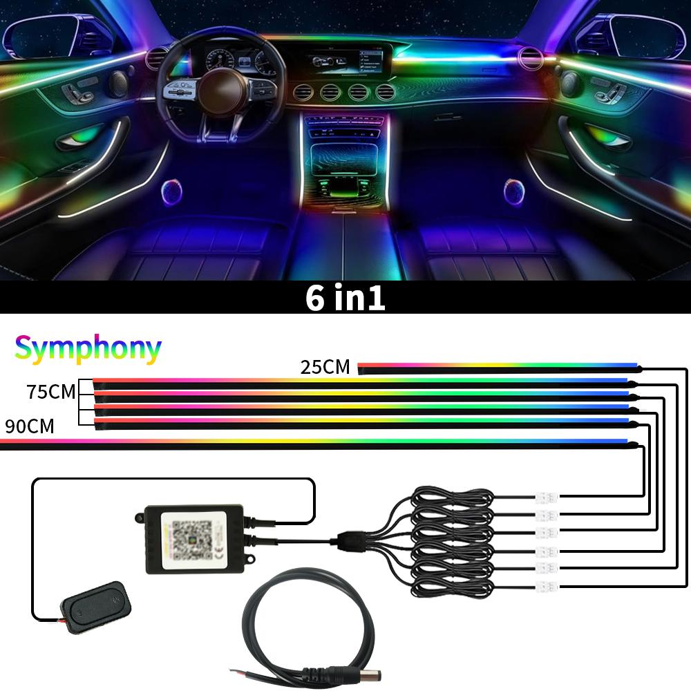 6/10/18 in 1 RGB Symphony Car Ambient Lights Color Streamer Multicolou Atmosphere Light APP Control for Tesla