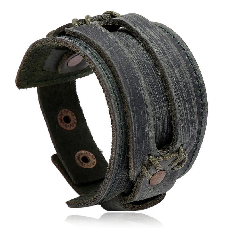 Mens Vintage Punk Leather Bracelet Handmade Multi-Layer Geometric Cuff Biker Style Jewelry Accessories