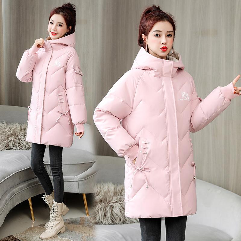 

New Hooded Cotton Jacket for Women Mid-length Thickened Slim Down Cotton Jacket for Women In Winter Women s Decorative Jacket M розовый