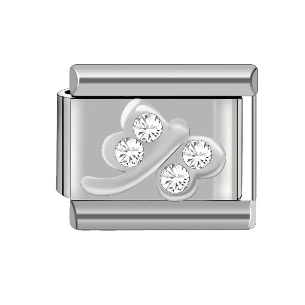 Stone Embellished 9mm Diy Italian Charms Stainless Steel Bracelet