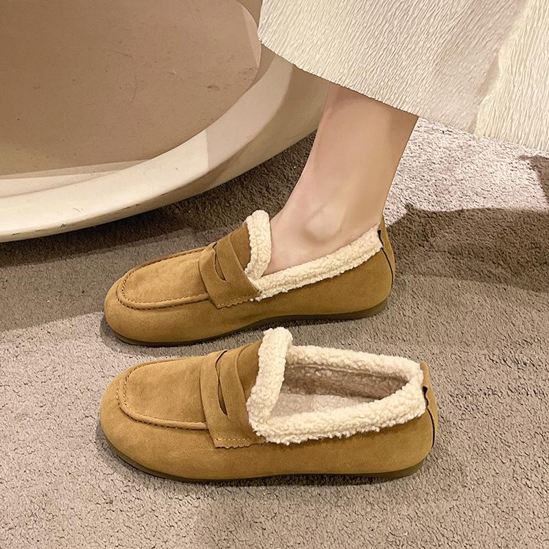 Temperament One Pedal Winter Explosion Velvet Warm Cotton Shoes Soft Sole Doudou Shoes Large Size Pregnant Women Can Wear