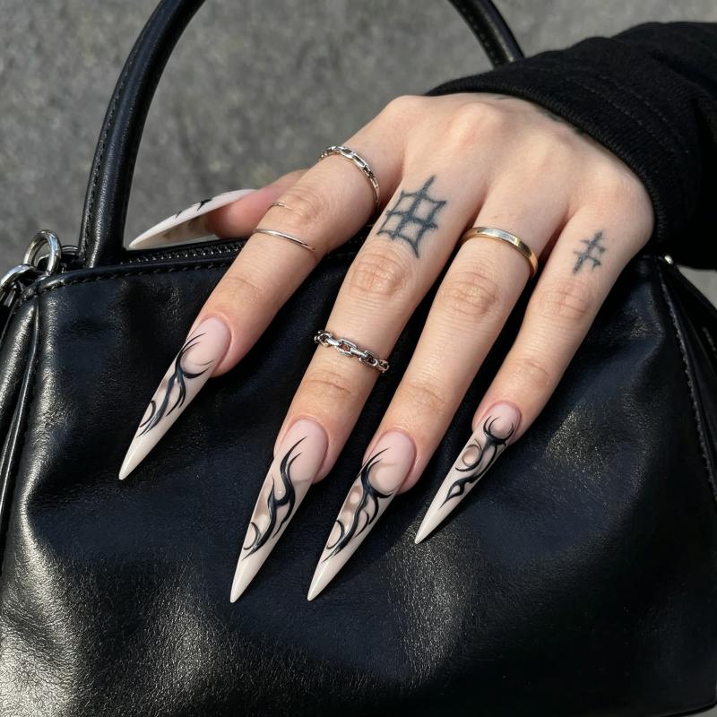 24Pcs Long Pointed Thorn Gradient Press On Nails High Quality Edgy False Nails Perfect Gift For Girls And Friends