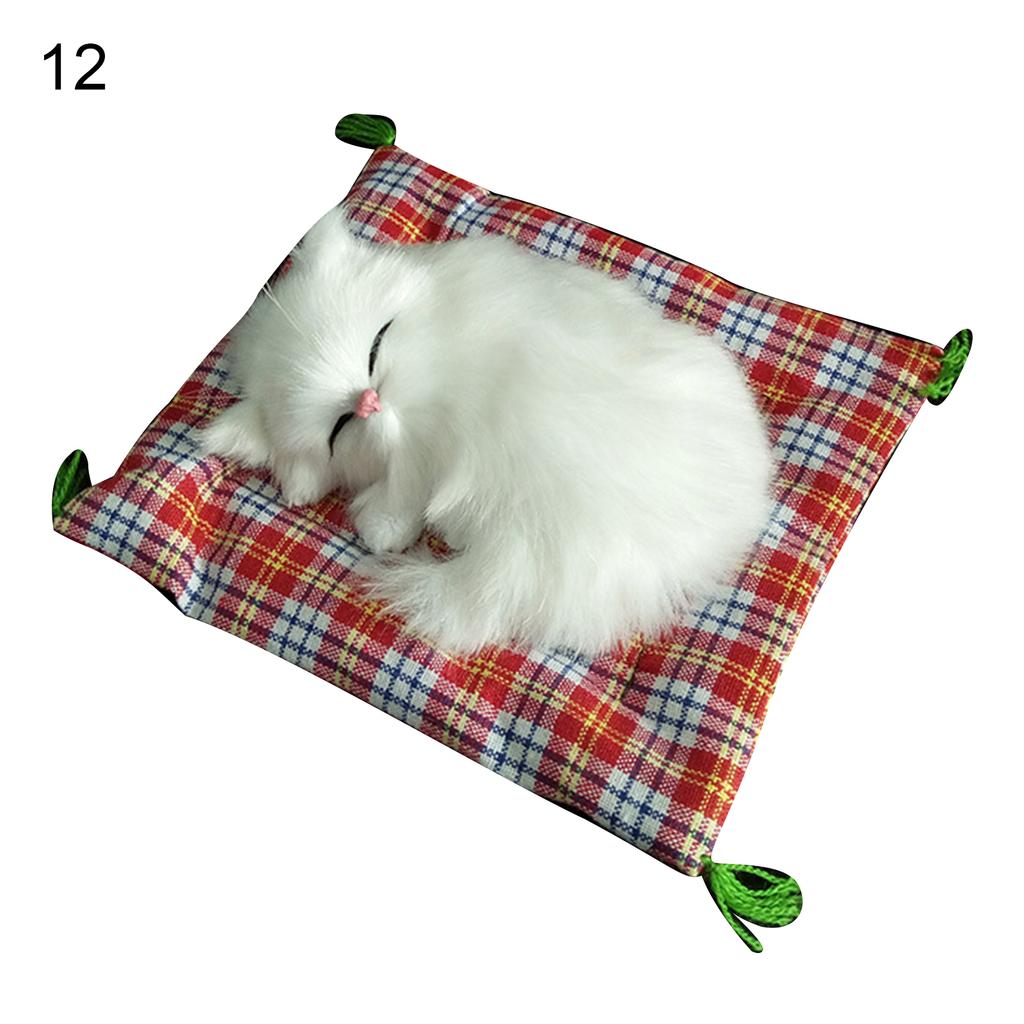 Jucărie de păpușă de pluș cu sunet de pisică drăguță de simulare de ursuleț cu covoraș de dormit pentru decorarea casei