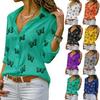 Fashion Elegant Work Blouses Women Long Sleeve Butterfly Print Turn Down Collar Casual Shirt