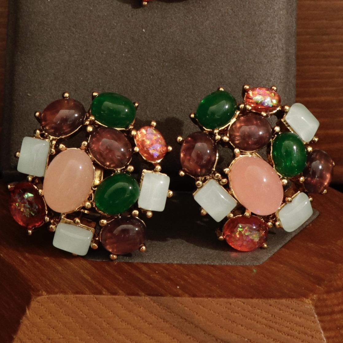 Colorful Geometric Resin Ear Clip & Brooch Set
